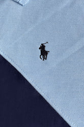 POLOO CROSS PANEL Men’s Branded Cotton PQ Shirt in Sky Blue-Navy Blue